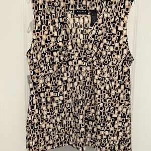 Geometric Print Sleeveless Top - Black and Cream